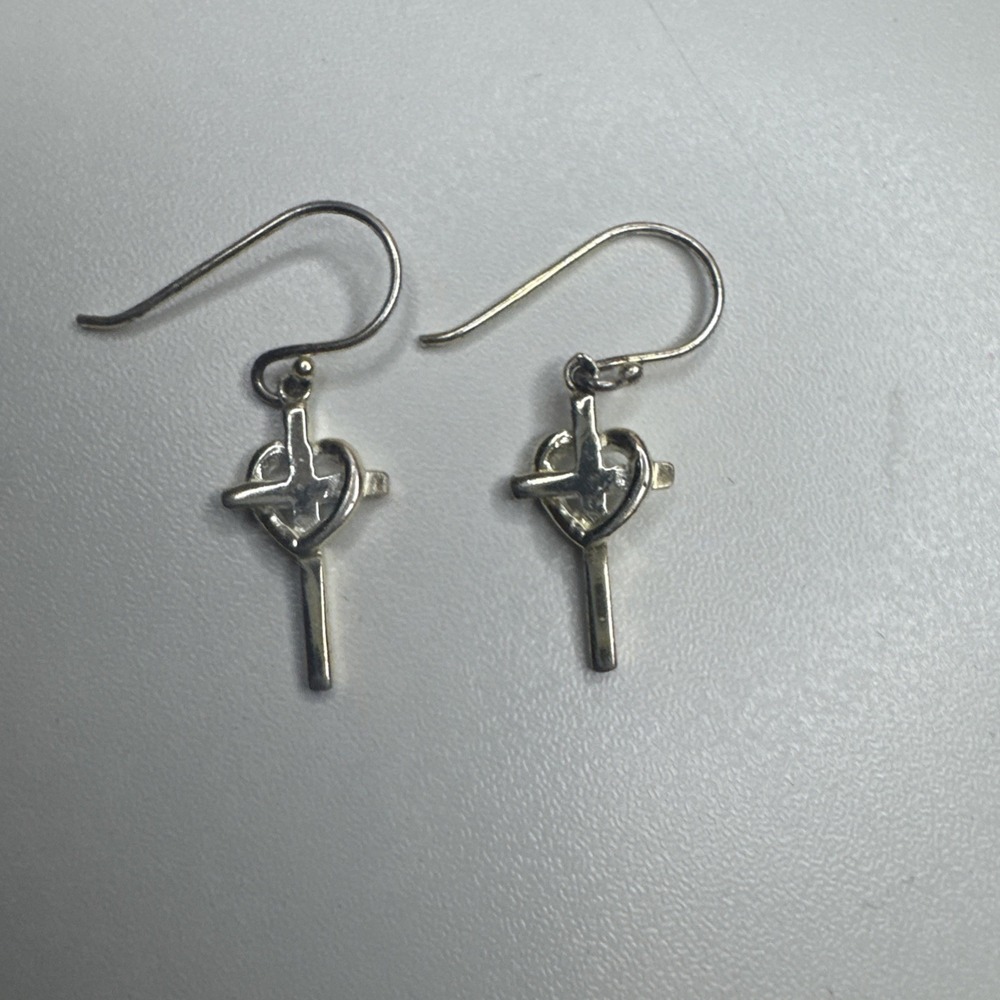 Unisex Beautiful 925 Sterling Silver Cross Wrapped Heart Earrings 2.09 gram